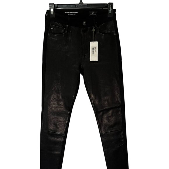 Ag Adriano Goldschmied Pants - AG Women's Farrah Faux Leather High Rise Skinny Pants, Size 27, Black